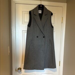 Gray Sleeveless Double-Breasted Coat Zara size M